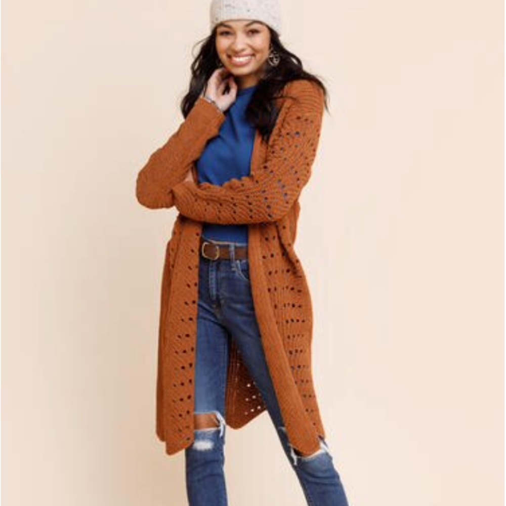 Absolutely Famous brown Arabella Pointelle cardigan XL